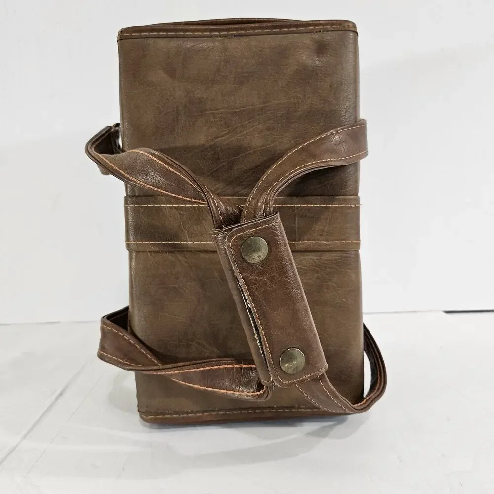 Vintage Brown Leather Camera Case Hard Shell Retro Travel Bag w/ Strap